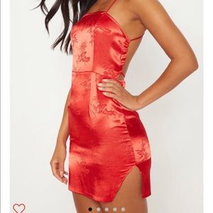 pretty little thing red satin oriental dress
